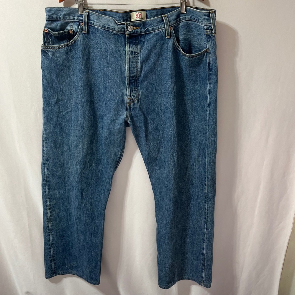 Levis 501 Original Straight Leg Button Fly Blue Denim Jeans Mens 42x28